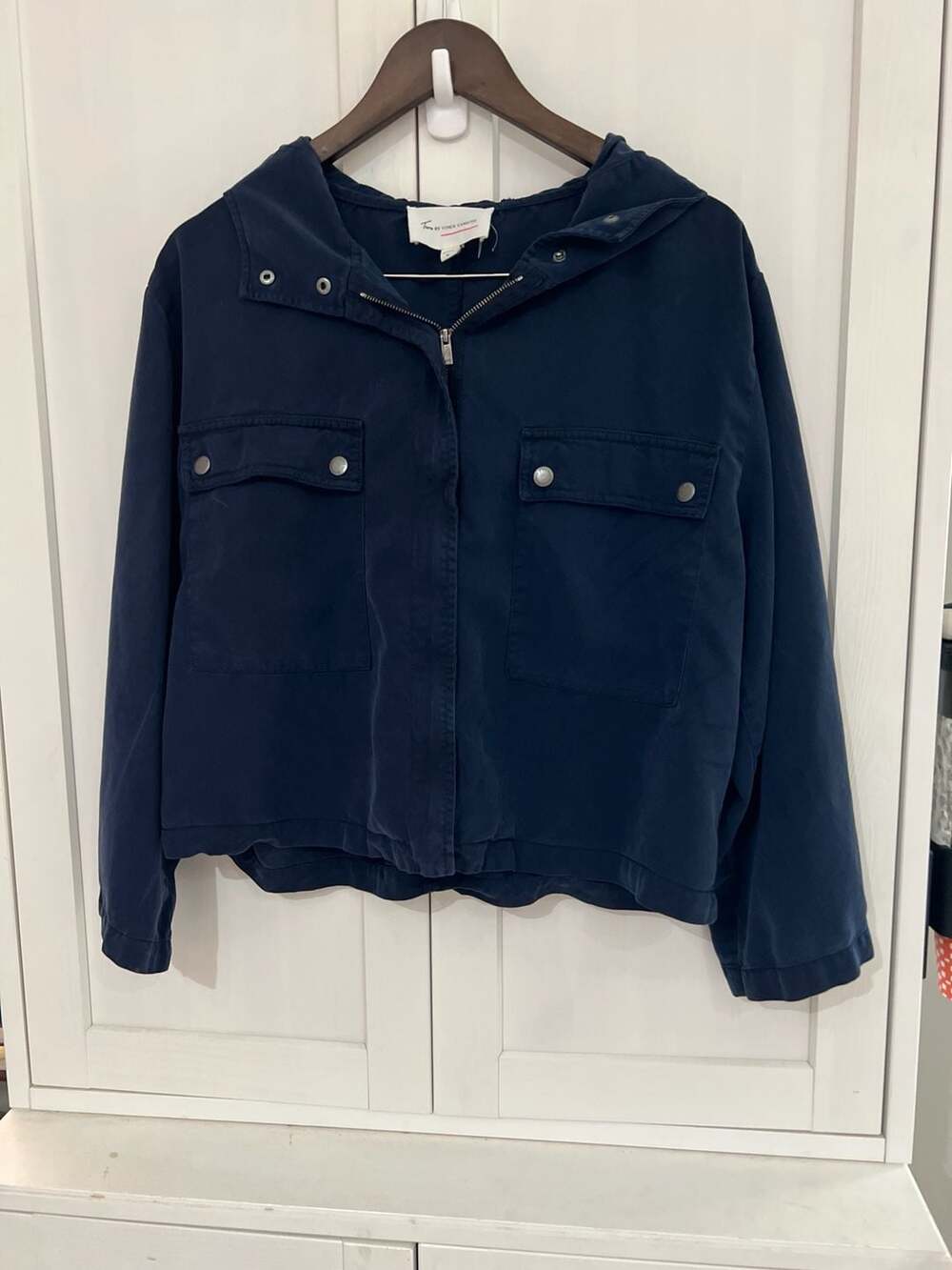 Two by Vince Camuto Navy Blue 100% Tencel Hooded Utility Women’s Jacket Size M